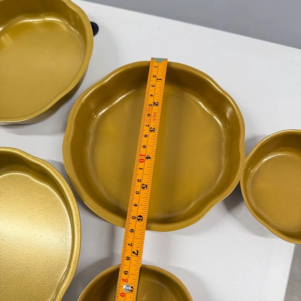 9 Piece Gold Scalloped Serving Bowl Set Metallic Nesting Trays Home Decor